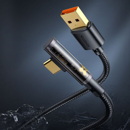 Cablu Date si Incarcare USB-A - USB-C McDodo CA-3380 Angled, 100W, 1.2m, Negru