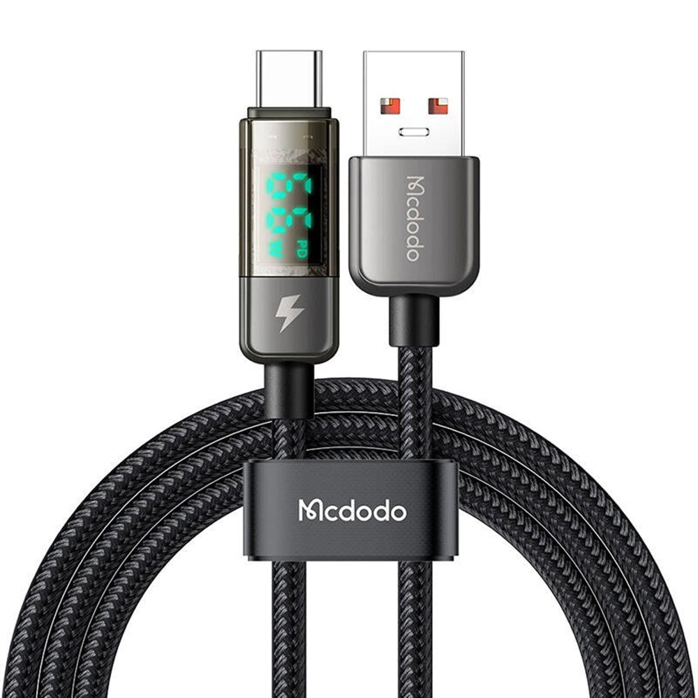 Cablu Date si Incarcare USB-A - USB-C McDodo CA-3630 Display Auto Power Off, 66W, 1.2m, Negru