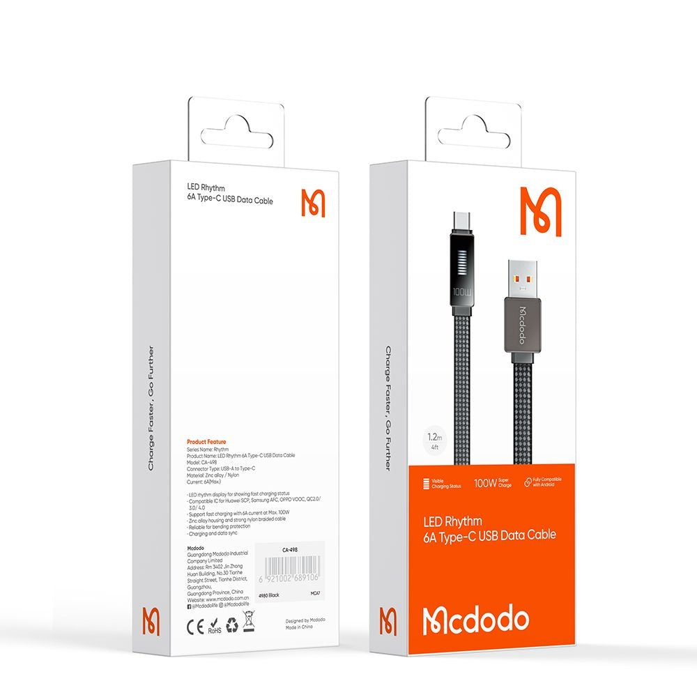 Cablu Date si Incarcare USB-A - USB-C McDodo CA-4980 Rythm Display, 100W, 1.2m, Negru