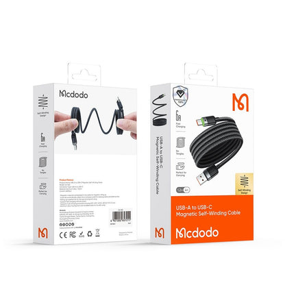 Cablu Date si Incarcare USB-A - USB-C McDodo CA-5650 Self Winding, 66W, 1.2m, Negru