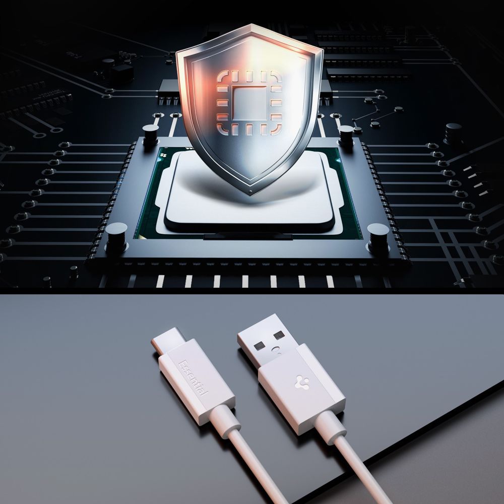 Cablu Date si Incarcare USB-A - USB-C Spigen Essential, 60W, 1m, Alb