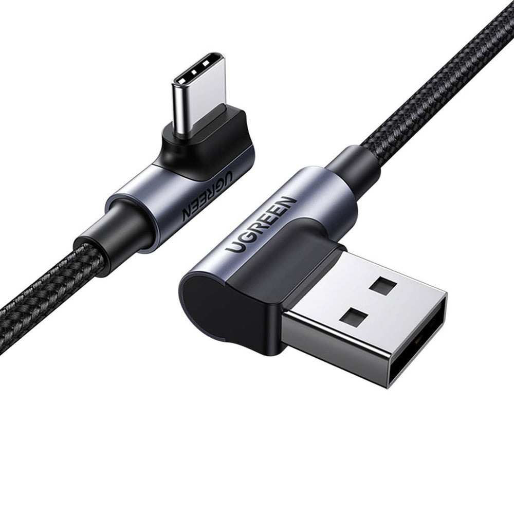 Cablu Date si Incarcare USB-A - USB-C UGREEN US176 Angled, 18W, 3m, Gri