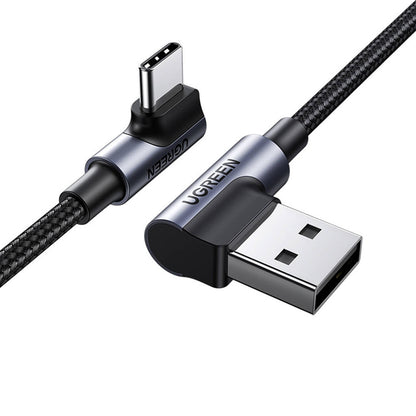 Cablu Date si Incarcare USB-A - USB-C UGREEN US176 Angled, 18W, 3m, Gri