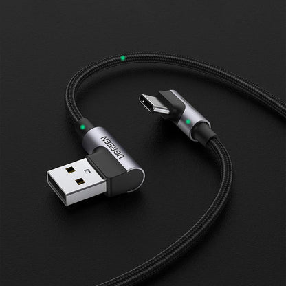 Cablu Date si Incarcare USB-A - USB-C UGREEN US176 Angled, 18W, 3m, Gri