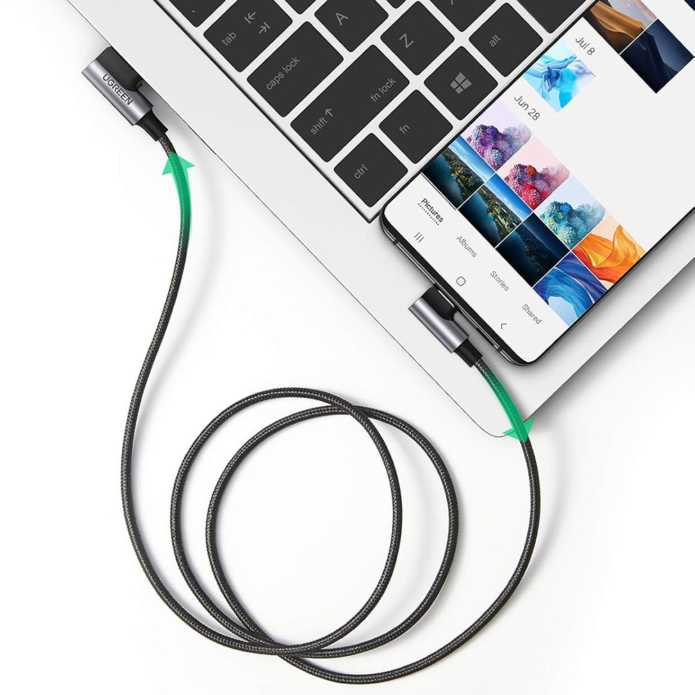 Cablu Date si Incarcare USB-A - USB-C UGREEN US176 Angled, 18W, 3m, Gri