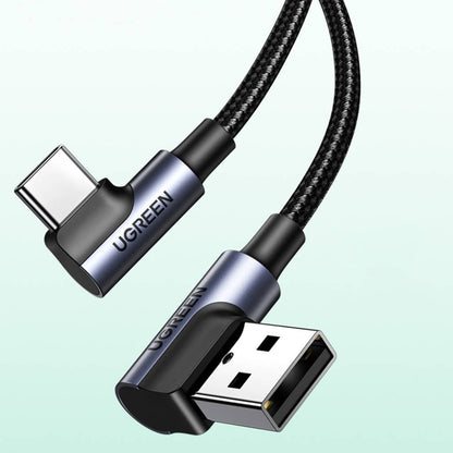 Cablu Date si Incarcare USB-A - USB-C UGREEN US176 Angled, 18W, 3m, Gri