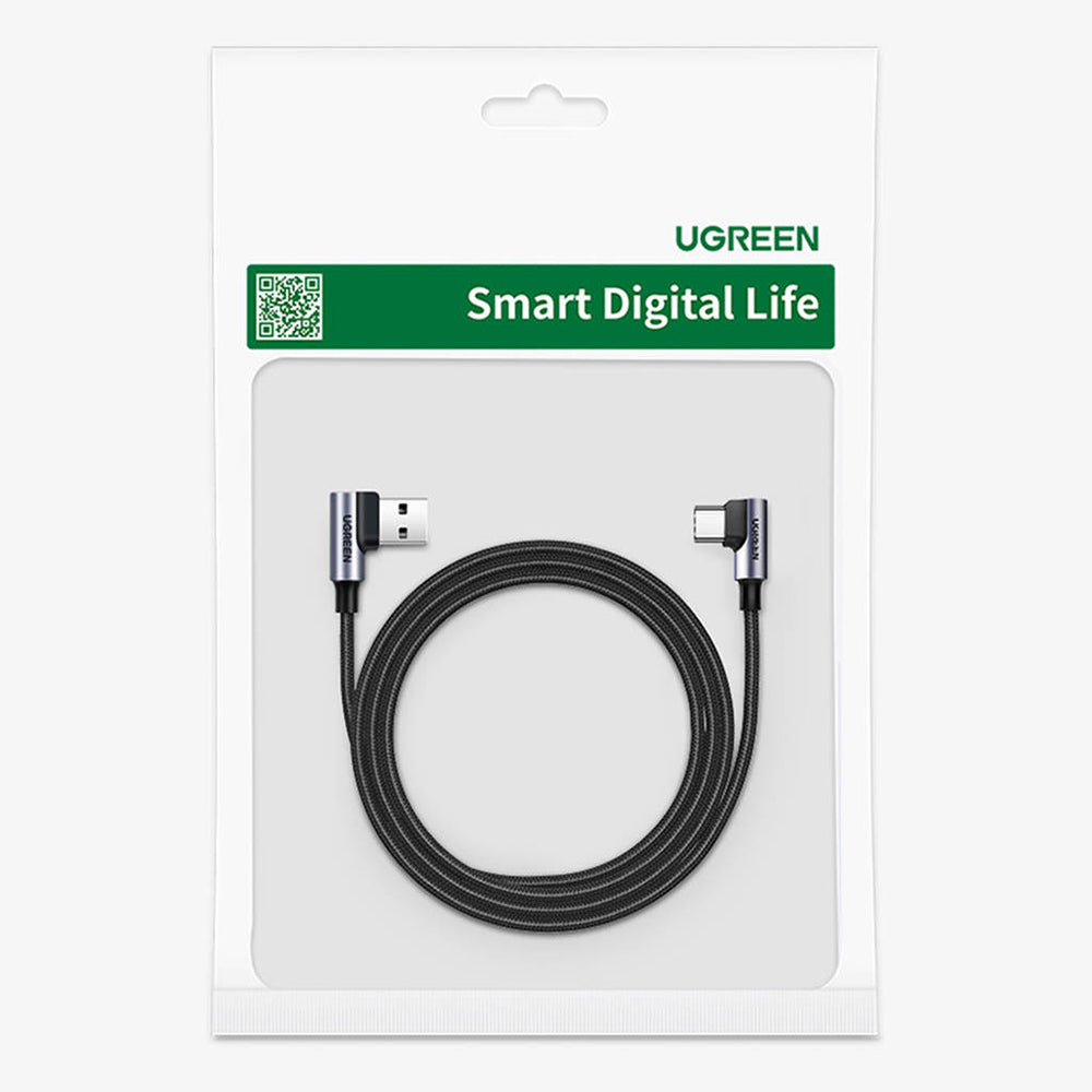 Cablu Date si Incarcare USB-A - USB-C UGREEN US176 Angled, 18W, 3m, Gri