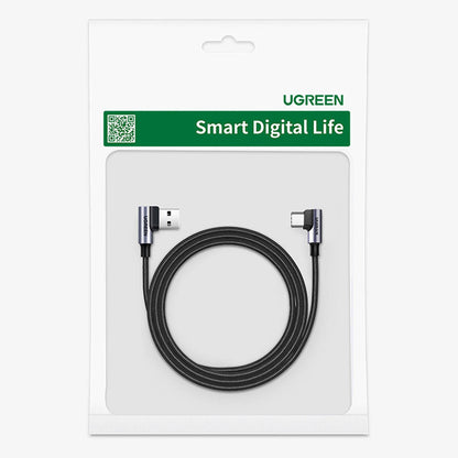 Cablu Date si Incarcare USB-A - USB-C UGREEN US176 Angled, 18W, 3m, Gri