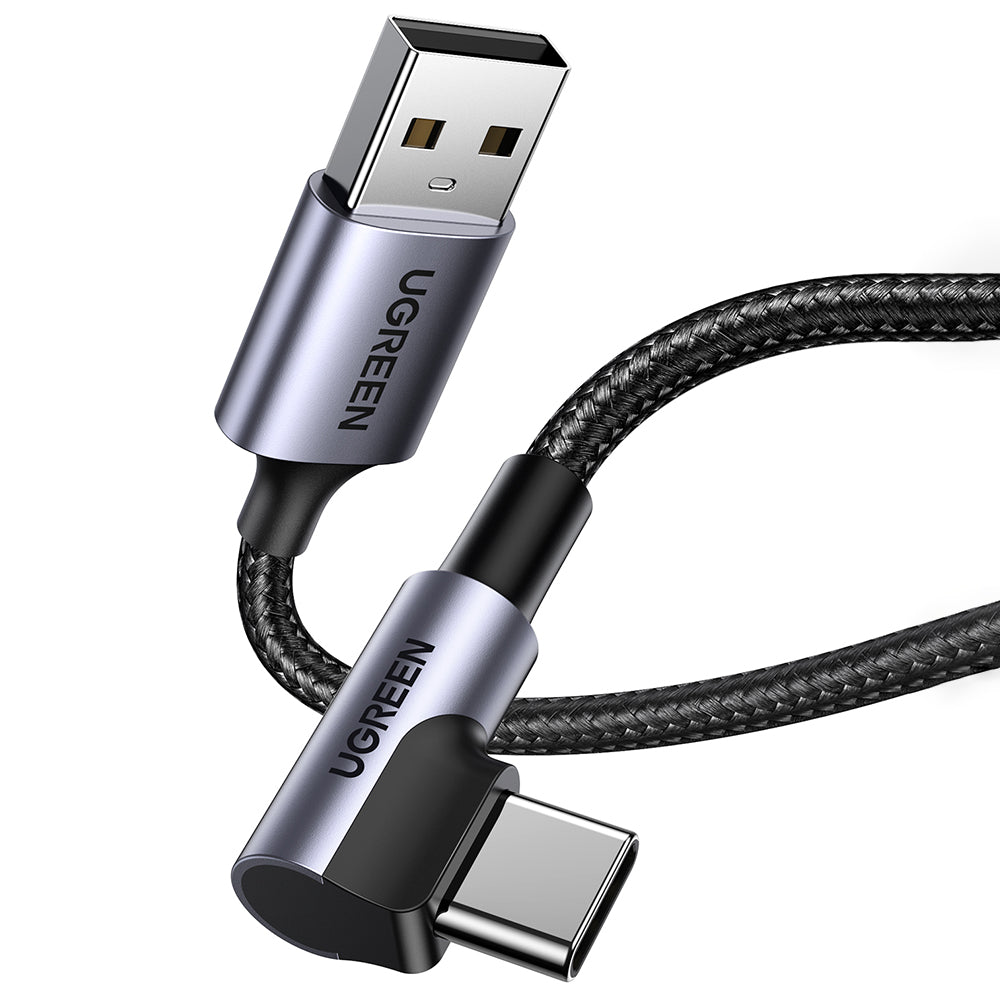 Cablu Date si Incarcare USB-A - USB-C UGREEN US284 Angled, 18W, 0.5m, Gri