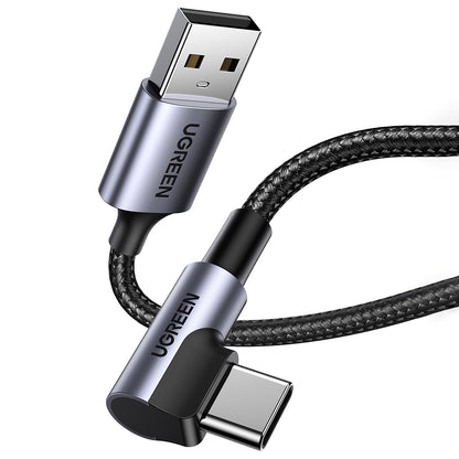 Cablu Date si Incarcare USB-A - USB-C UGREEN US284 Angled, 18W, 0.5m, Gri