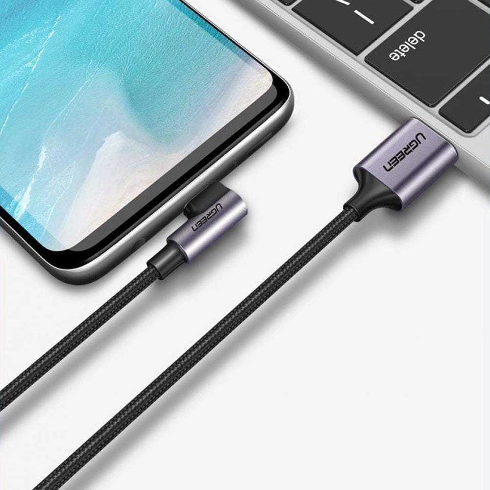 Cablu Date si Incarcare USB-A - USB-C UGREEN US284 Angled, 18W, 0.5m, Gri