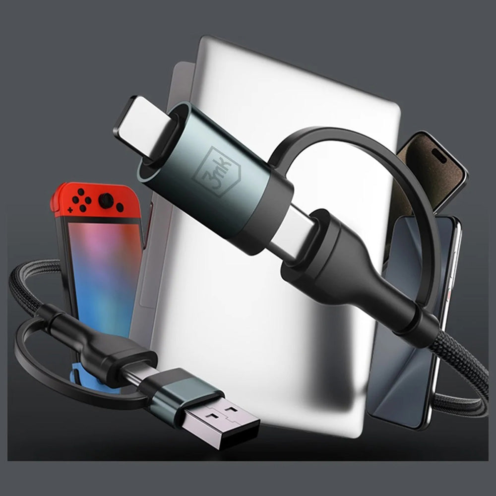 Cablu Date si Incarcare USB-A / USB-C - USB-C / Lightning 3MK Hyper N, 60W, 1.2m, Negru