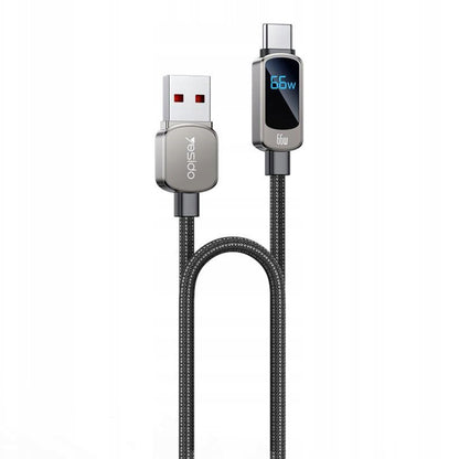Cablu Date si Incarcare USB-A - USB-C Yesido CA128C Display, 66W, 1.2m, Negru