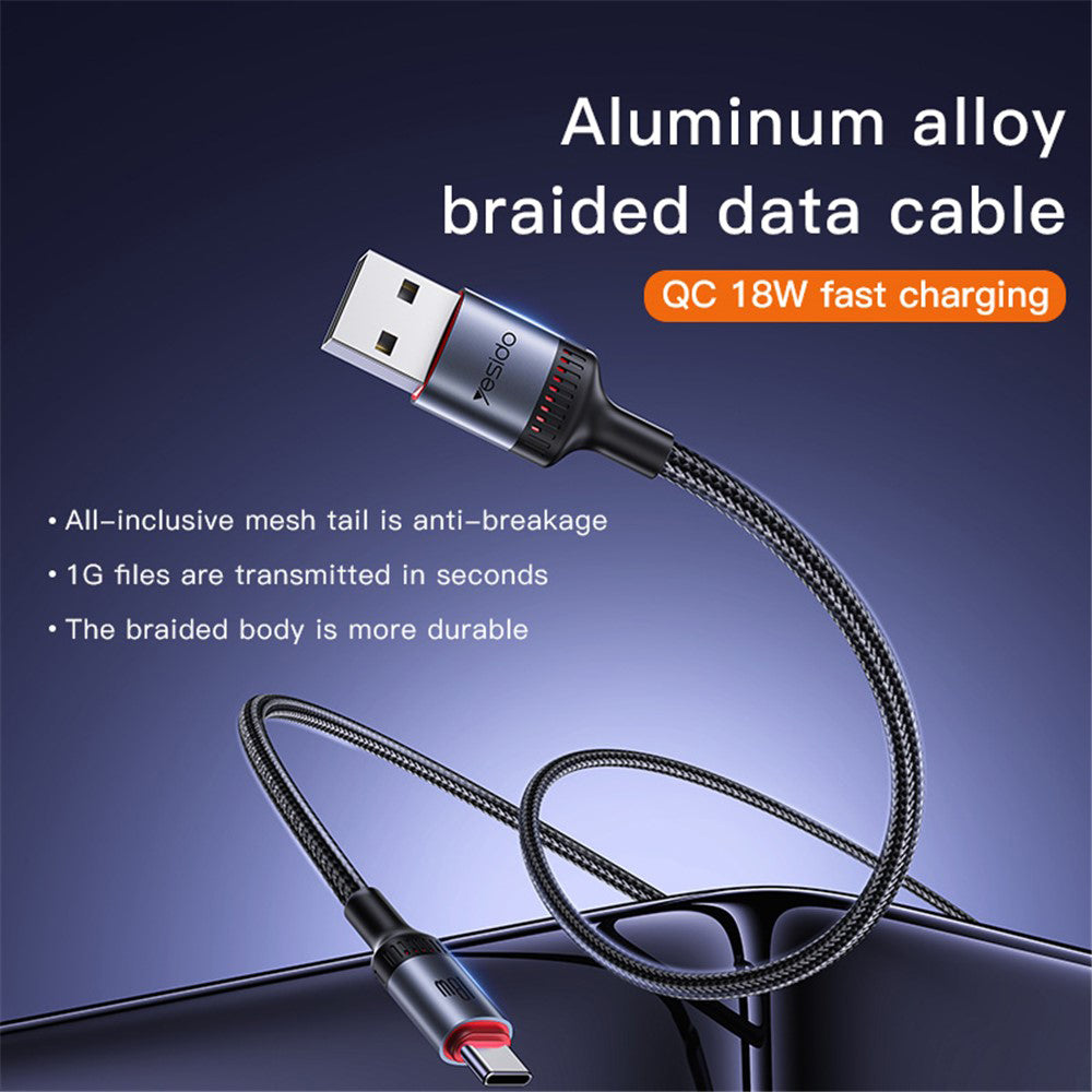 Cablu Date si Incarcare USB-A - USB-C Yesido CA130C, 18W, 2m, Negru