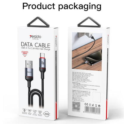 Cablu Date si Incarcare USB-A - USB-C Yesido CA130C, 18W, 2m, Negru