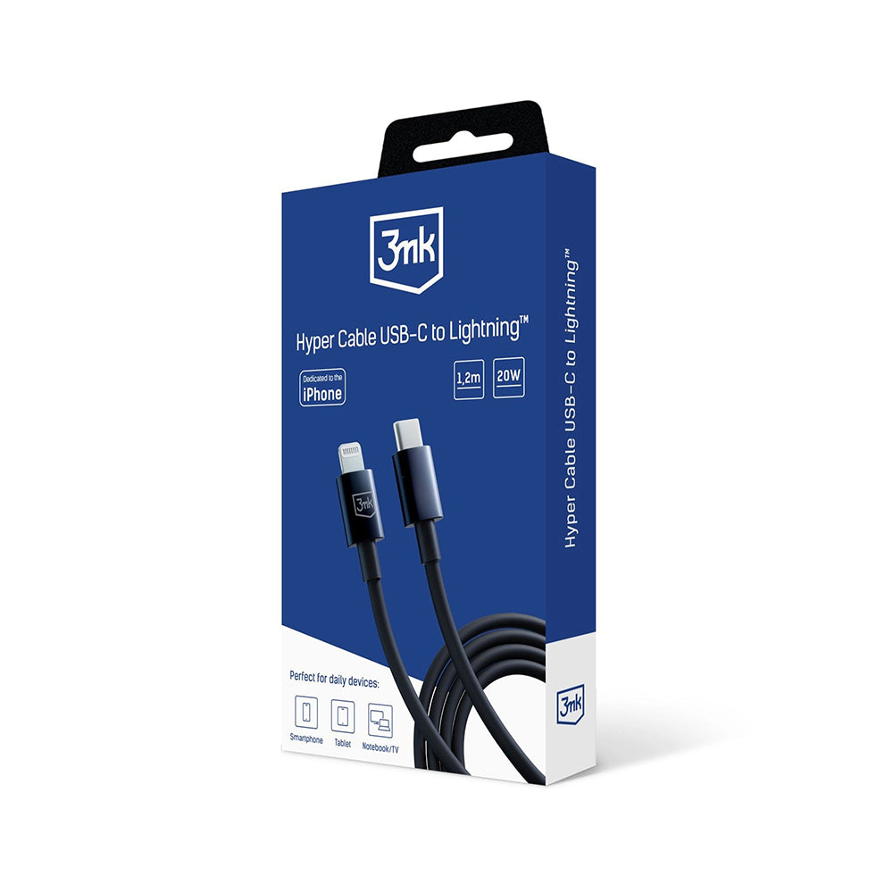 Cablu Date si Incarcare USB-C - Lightning 3MK Hyper, 20W, 1.2m, Negru