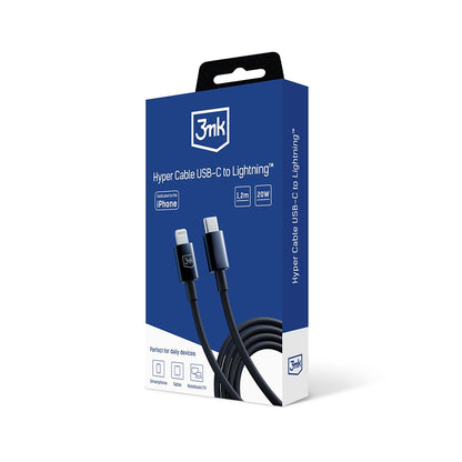 Cablu Date si Incarcare USB-C - Lightning 3MK Hyper, 20W, 1.2m, Negru