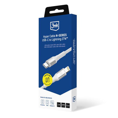Cablu Date si Incarcare USB-C - Lightning 3MK Hyper N, 27W, 2m, Alb