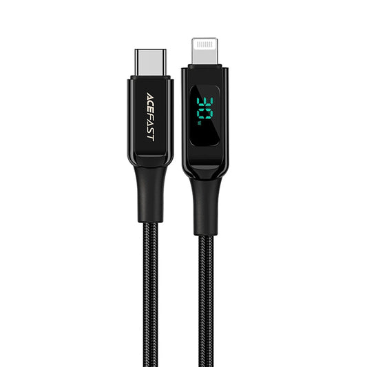 Cablu Date si Incarcare USB-C - Lightning Acefast C6-01 Display, 20W, 1.2m, Negru