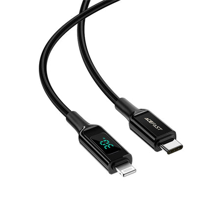 Cablu Date si Incarcare USB-C - Lightning Acefast C6-01 Display, 20W, 1.2m, Negru