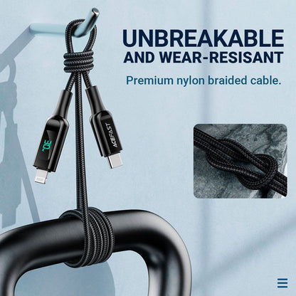 Cablu Date si Incarcare USB-C - Lightning Acefast C6-01 Display, 20W, 1.2m, Negru