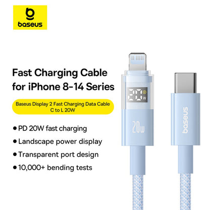 Cablu Date si Incarcare USB-C - Lightning Baseus Display 2, 20W, 2m, Albastru P10382703311-01