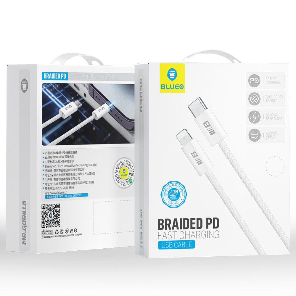 Cablu Date si Incarcare USB-C - Lightning Blueo, 20W, 1.2m, Alb