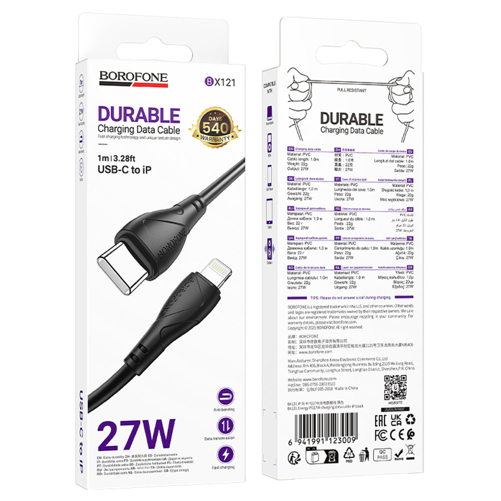 Cablu Date si Incarcare USB-C - Lightning Borofone BX121 Energy, 27W, 1m, Negru