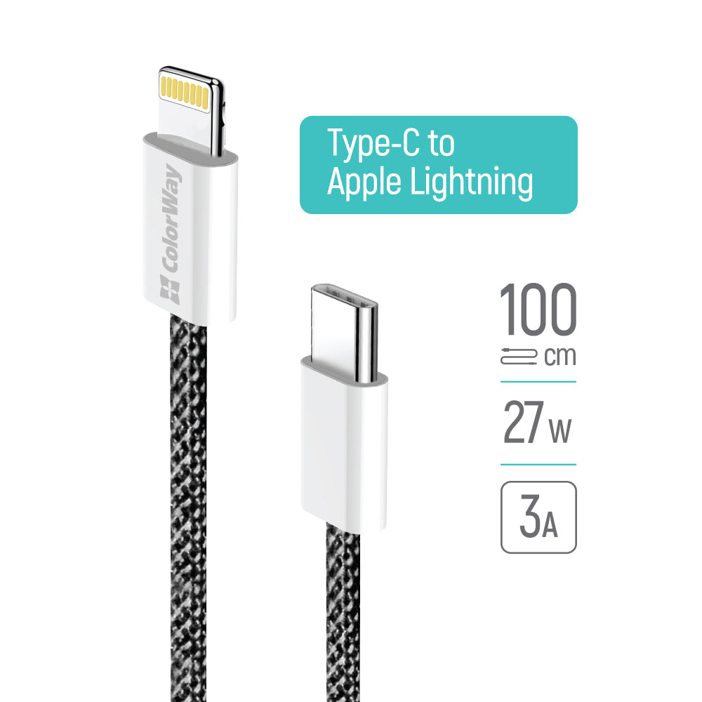 Cablu Date si Incarcare USB-C - Lightning ColorWay CW-CBPDCL061, 27W, 1m, Negru