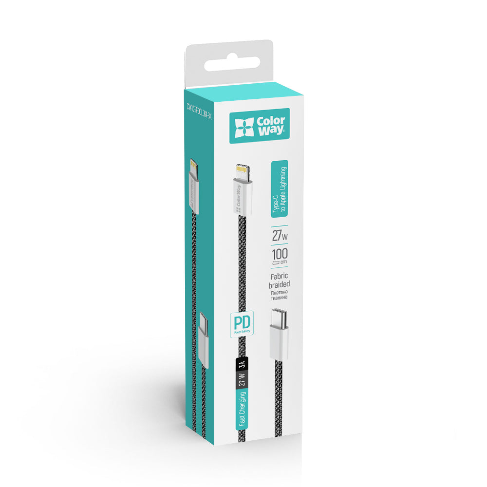 Cablu Date si Incarcare USB-C - Lightning ColorWay CW-CBPDCL061, 27W, 1m, Negru