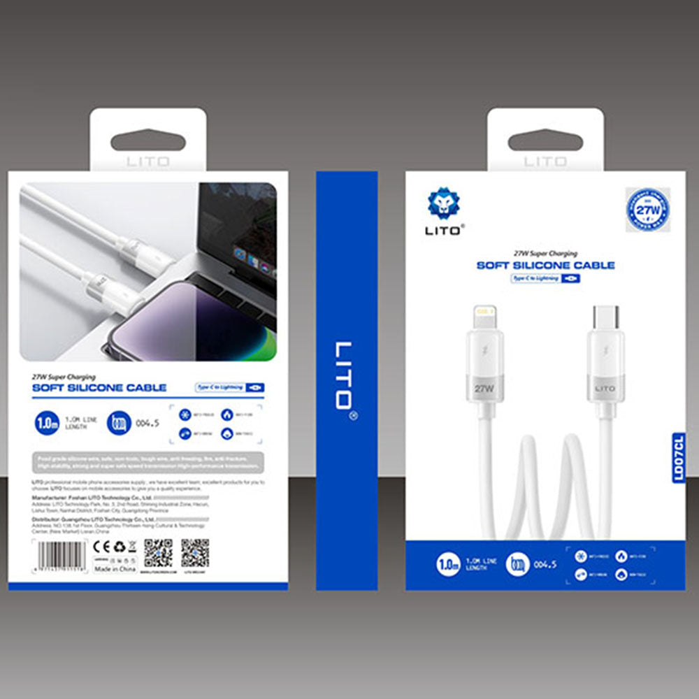 Cablu Date si Incarcare USB-C - Lightning Lito LD07, 27W, 1m, Alb