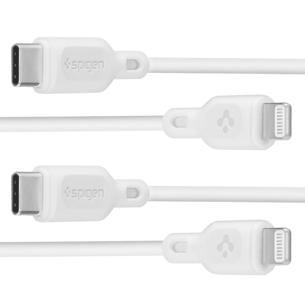 Cablu Date si Incarcare USB-C - Lightning Spigen Durasync, 20W, 1m, Alb, Set 2 bucati