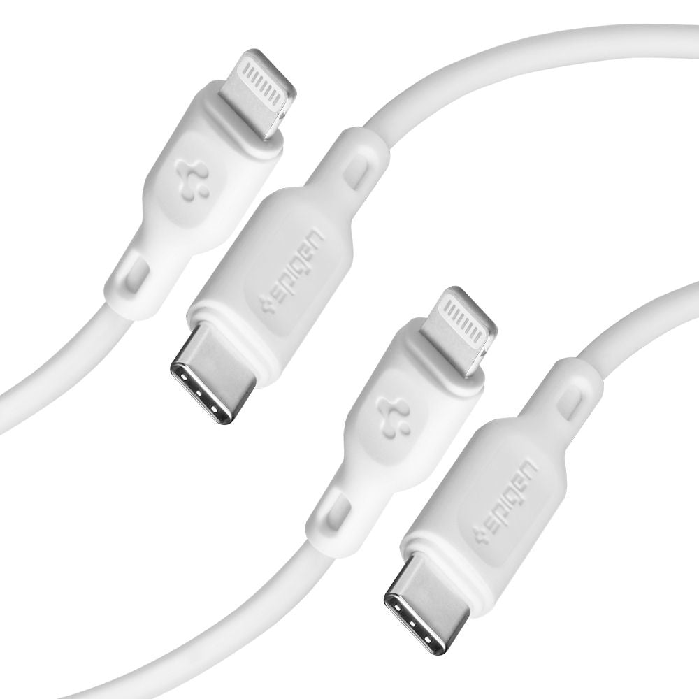 Cablu Date si Incarcare USB-C - Lightning Spigen Durasync, 20W, 1m, Alb, Set 2 bucati