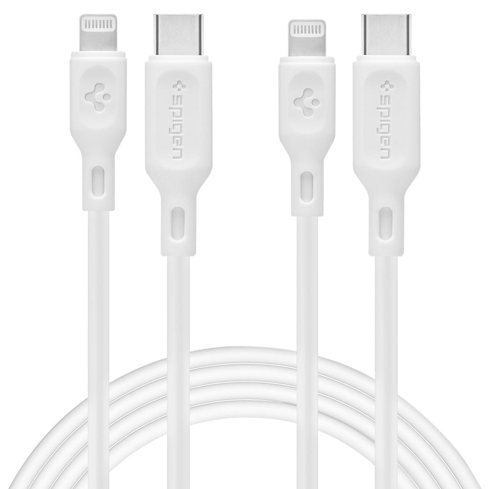 Cablu Date si Incarcare USB-C - Lightning Spigen Durasync, 20W, 1m, Alb, Set 2 bucati