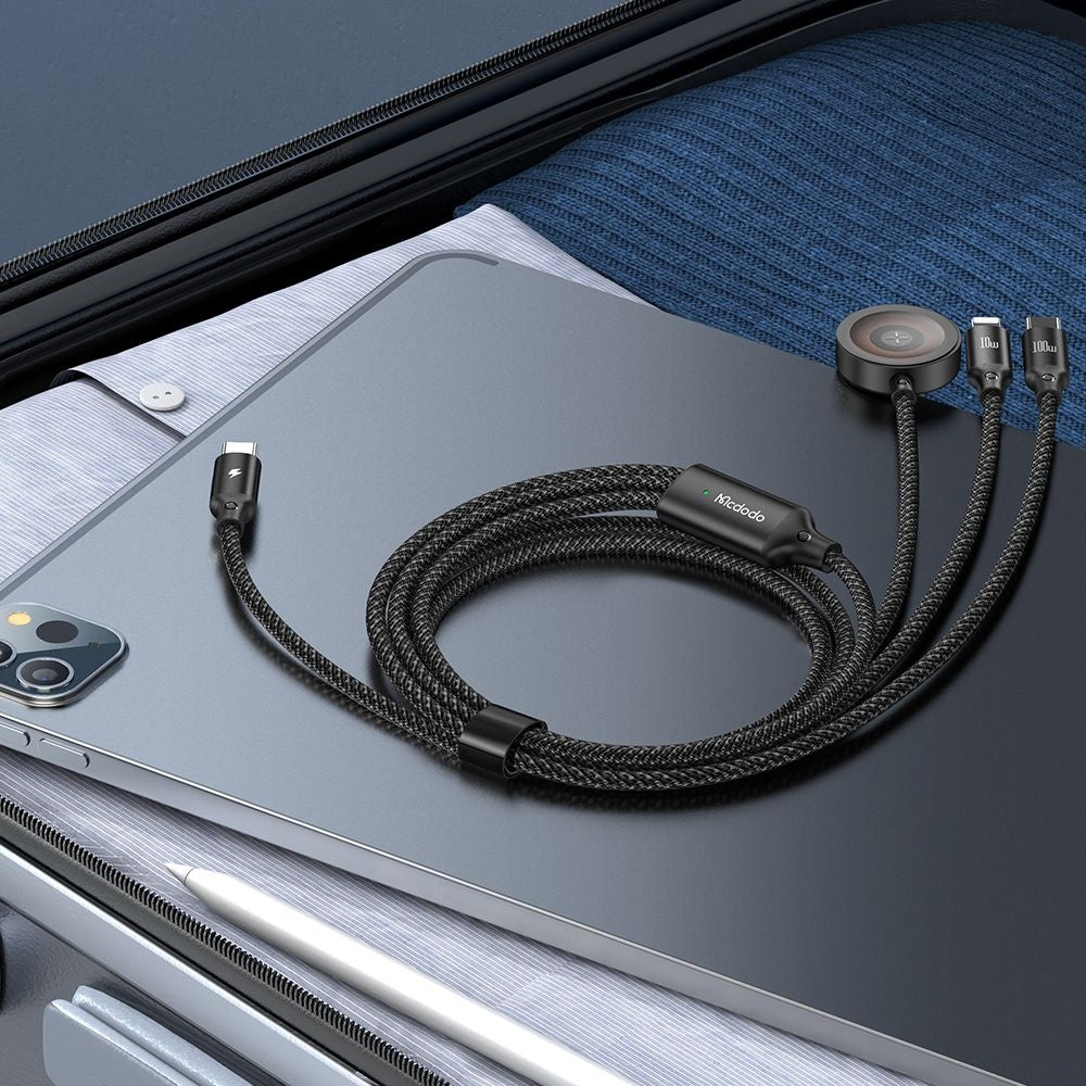 Cablu Incarcare USB-C - Lightning / USB-C / QI McDodo CA-4940 O 3in1, 100W, 1.2m, Negru
