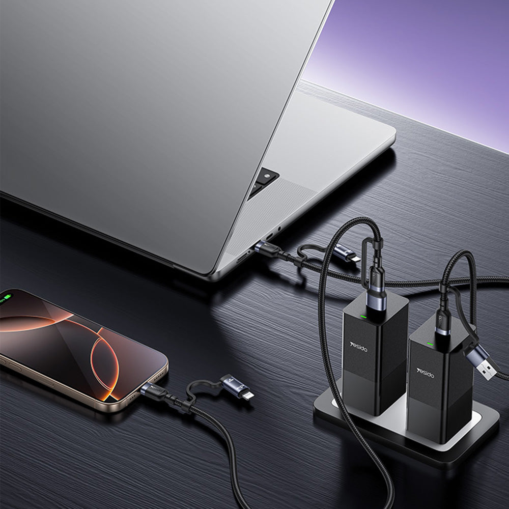Cablu Date si Incarcare USB-C / USB-A - USB-C / Lightning Yesido CA200, 60W, 1.2m, Negru