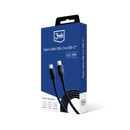 Cablu Date si Incarcare USB-C - USB-C 3MK Hyper, 100W, 1.2m, Negru