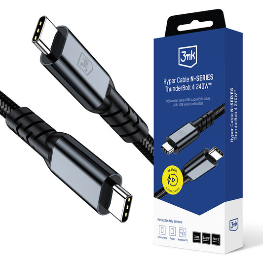 Cablu Date si Incarcare USB-C - USB-C 3MK Hyper Thunderbolt 4, 240W, 1m, Negru