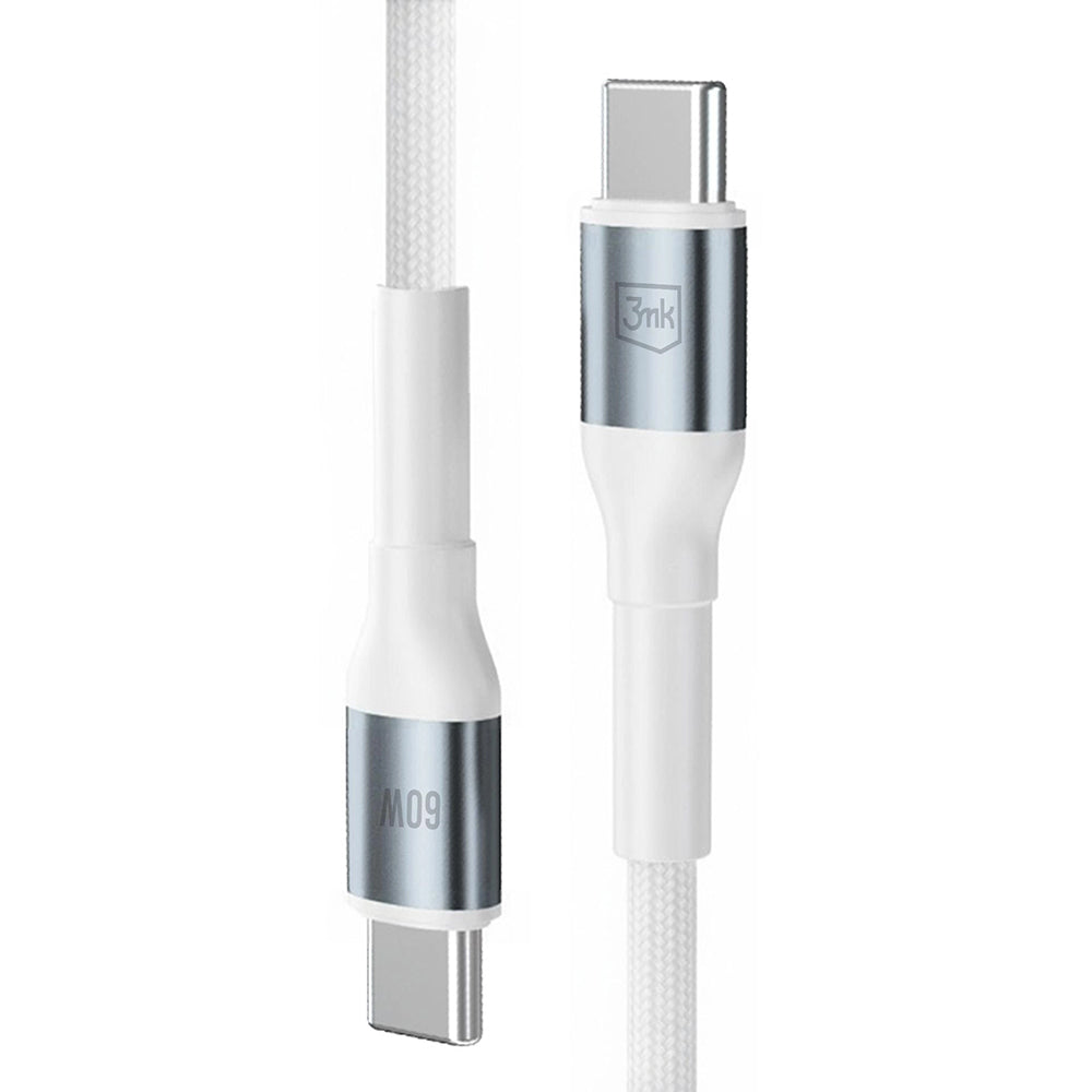 Cablu Date si Incarcare USB-C - USB-C 3MK Hyper N, 60W, 1m, Alb