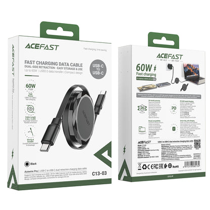Cablu Date si Incarcare USB-C - USB-C Acefast C13-03, 60W, 0.8m, Negru