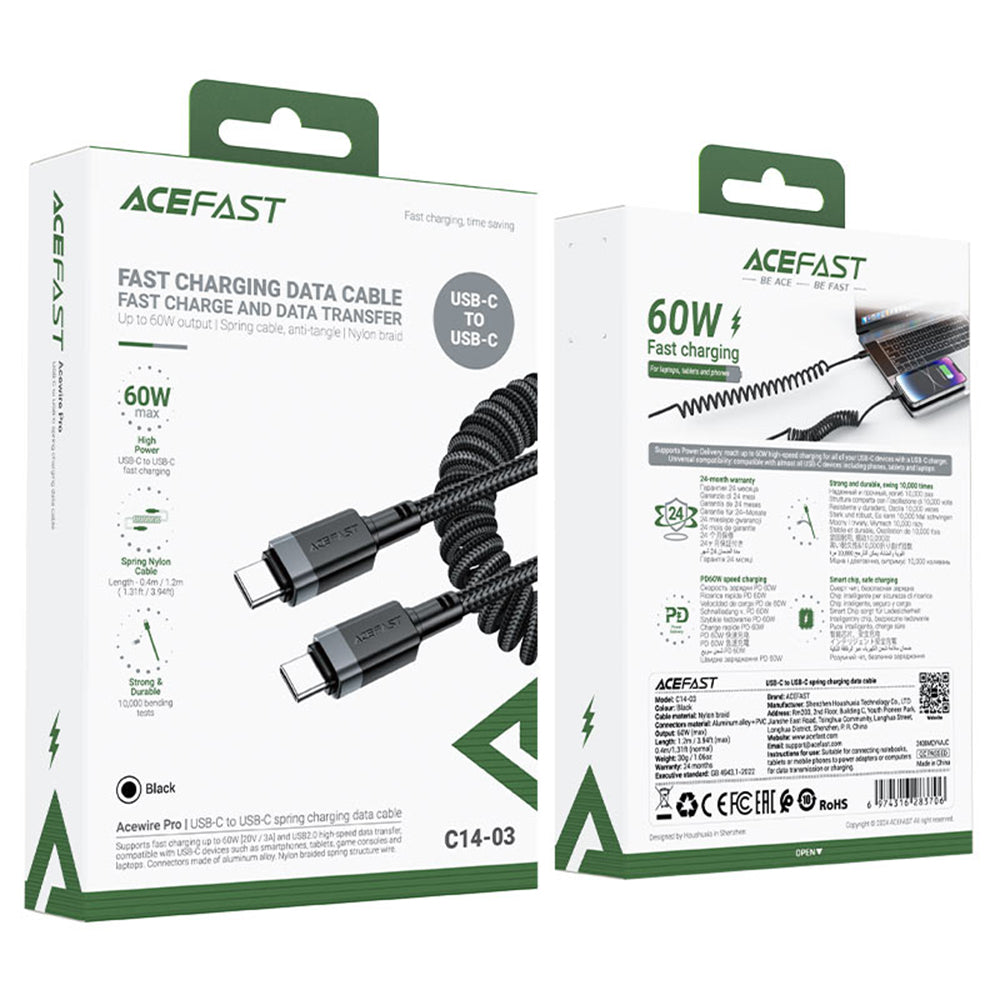 Cablu Date si Incarcare USB-C - USB-C Acefast C14-03, 60W, 1.2m, Negru