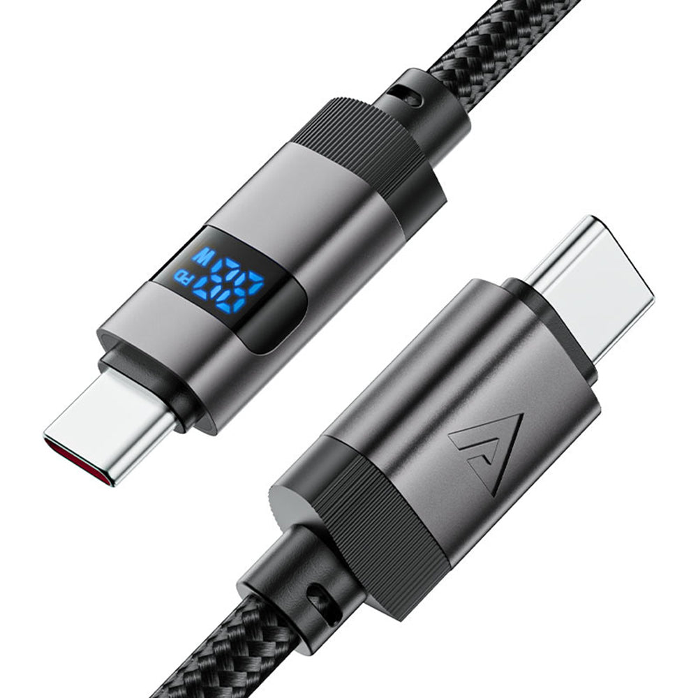 Cablu Date si Incarcare USB-C - USB-C Acefast C15-03 Display, 60W, 1.2m, Negru