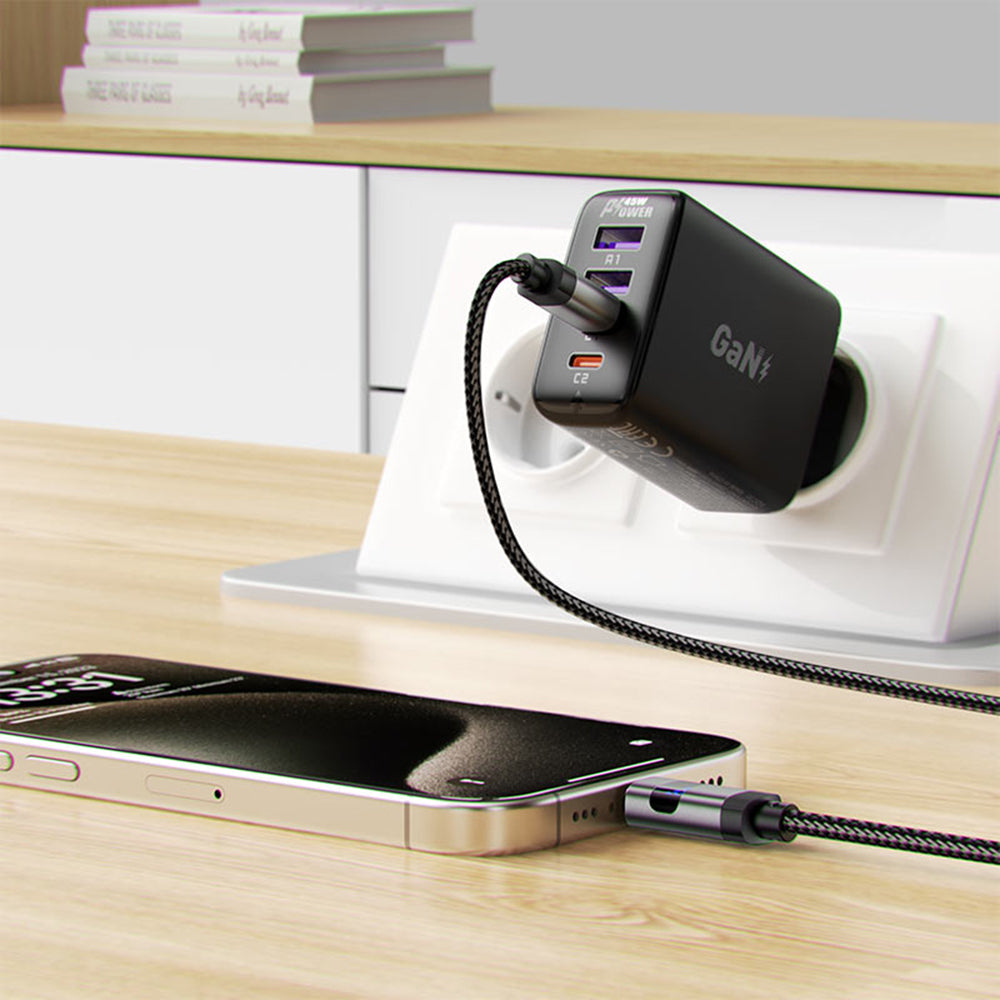 Cablu Date si Incarcare USB-C - USB-C Acefast C15-03 Display, 60W, 1.2m, Negru