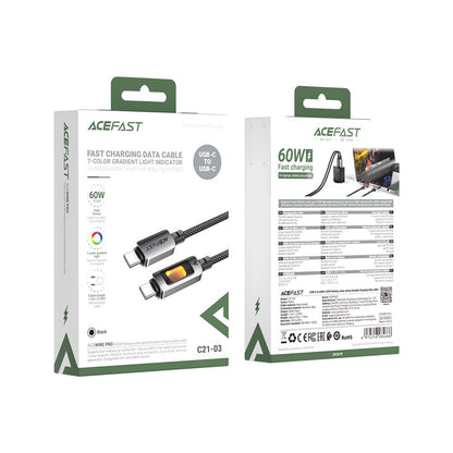 Cablu Date si Incarcare USB-C - USB-C Acefast C21-03, 60W, 1.2m, Negru