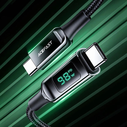 Cablu Date si Incarcare USB-C - USB-C Acefast C6-03 Display, 100W, 2m, Negru