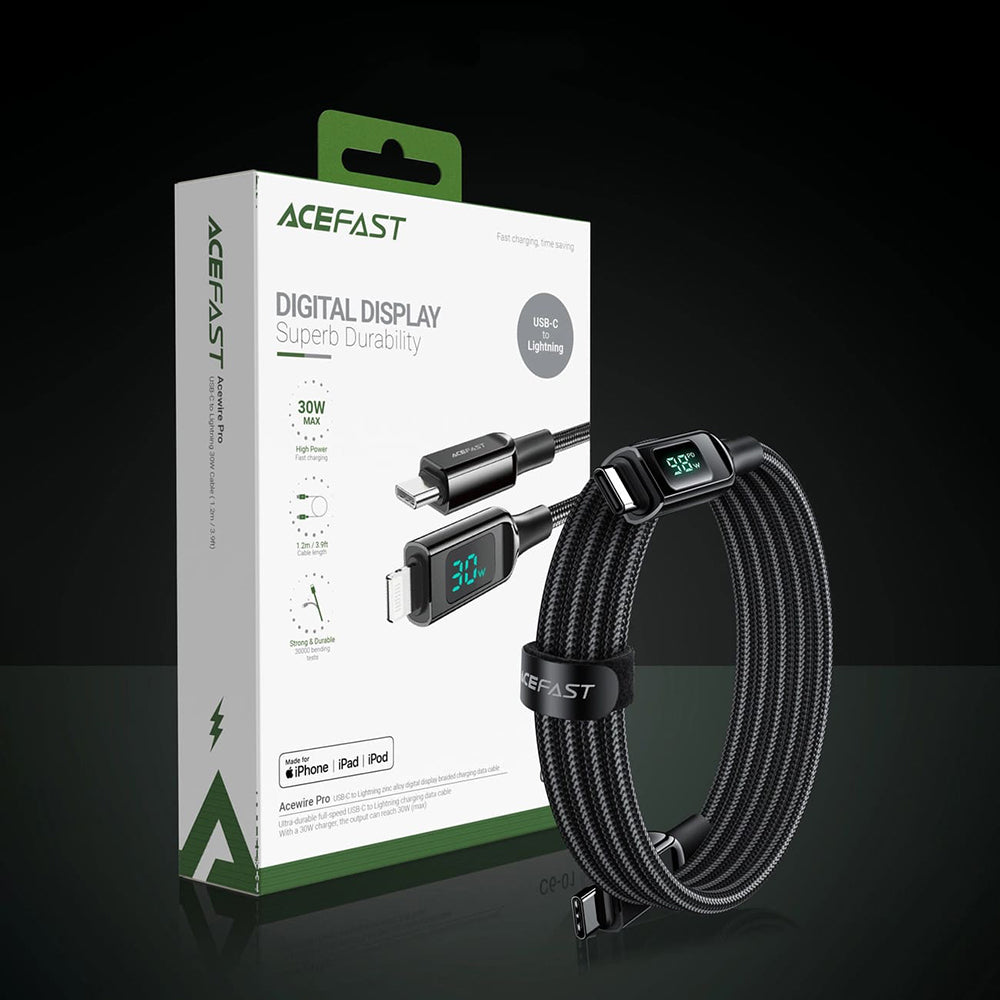 Cablu Date si Incarcare USB-C - USB-C Acefast C6-03 Display, 100W, 2m, Negru
