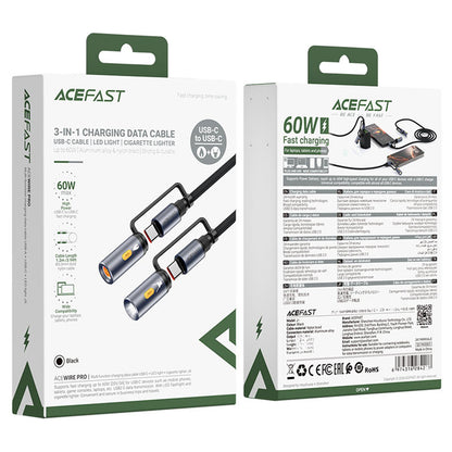 Cablu Date si Incarcare USB-C / Lanterna - USB-C / Bricheta Electrica Acefast J4, 60W, 1.2m, Negru