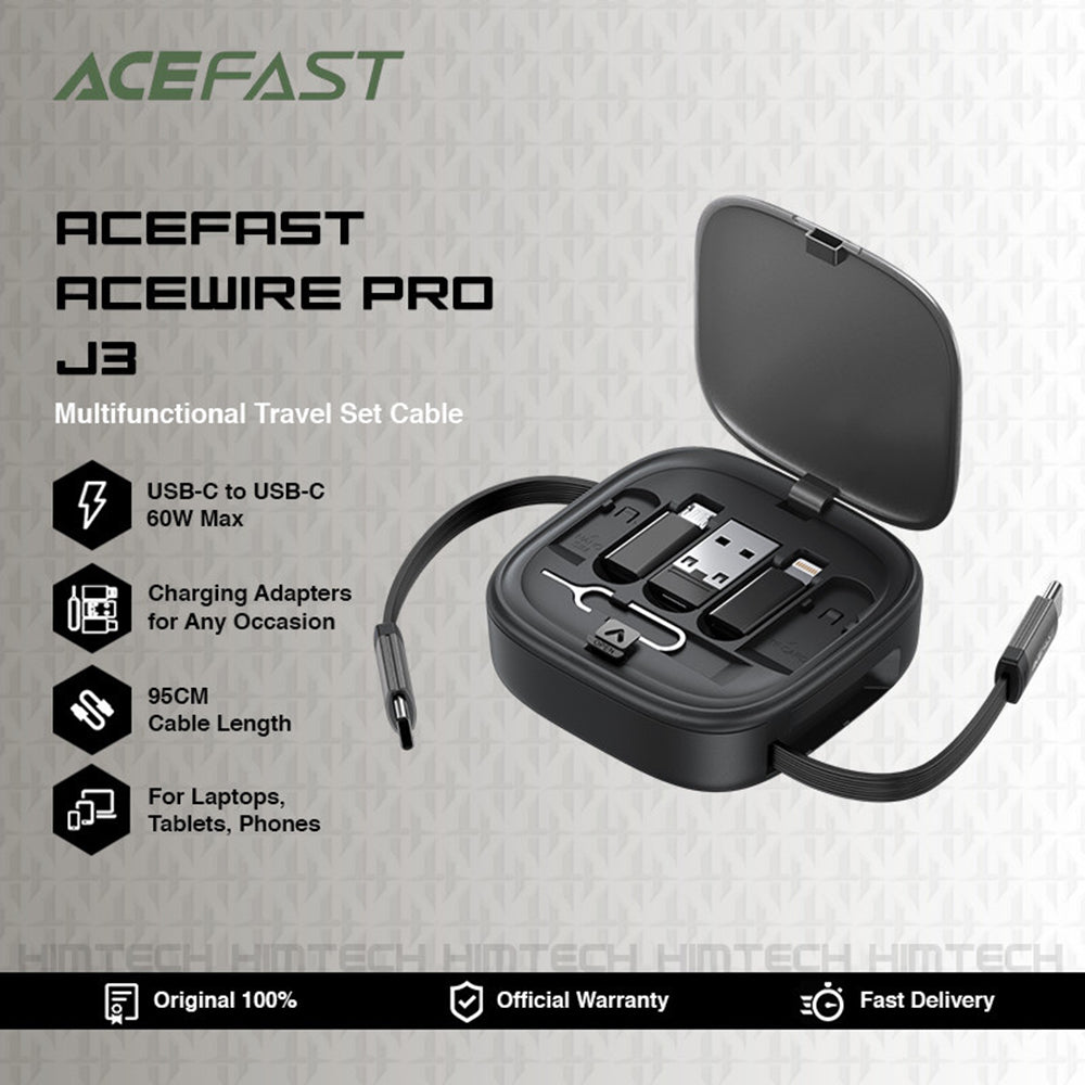 Cablu Date si Incarcare USB-C - USB-C Acefast Travel J3, 60W, 0.95m, Negru