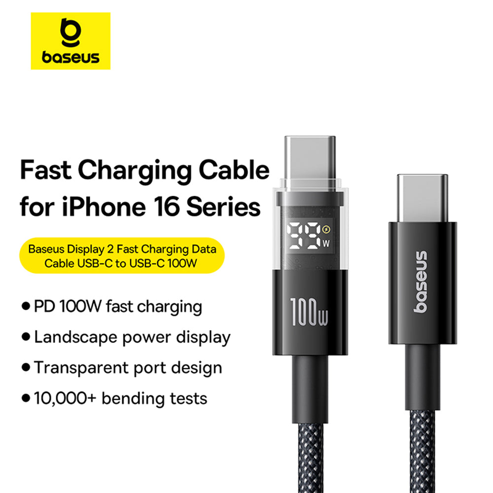 Cablu Date si Incarcare USB-C - USB-C Baseus Display 2, 100W, 2m, Negru P10377706123-00
