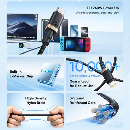 Cablu Date si Incarcare USB-C - USB-C Baseus Dura, 240W, 1m, Auriu Negru P10377803U03-00